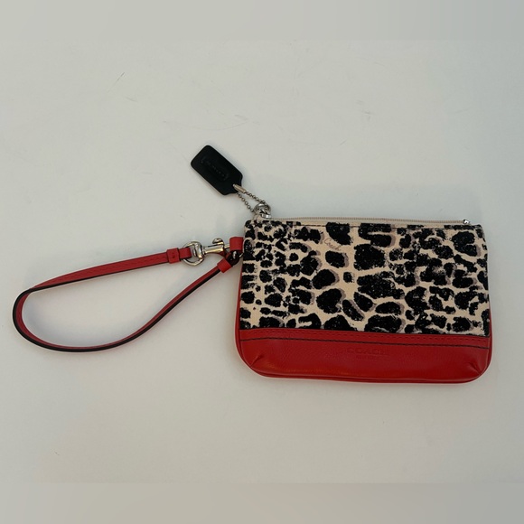 NWOT The Coach Ocelot Cheetah Canvas Carnelia Leather Wristlet - Picture 7 of 10